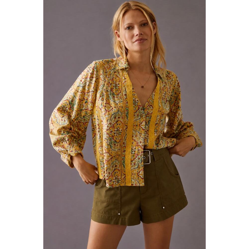 Anthropologie Pilcro Women's Pintuck Peasant Blouse Top Women's Size S